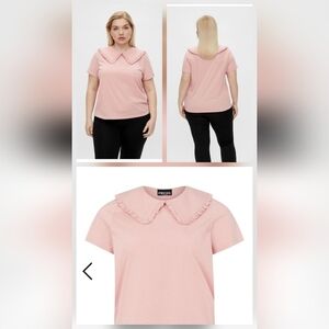 Pieces Curve Pink Ruffled Blouse with Peter Pan Collar Size S(42/44) US 12